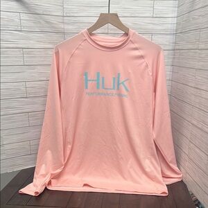 Huk Light Pink Fishing Shirt with Blue Logo